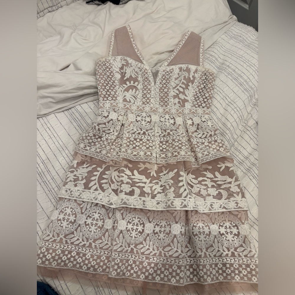 BCBGMAXAZRIA Embroidered Lace Mini Dress - Size 0